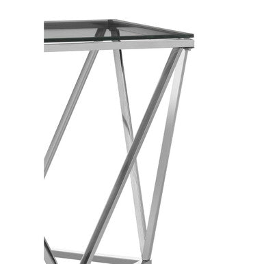 Silver Twist Design Small End Table with Tempered Glass Top, Allure