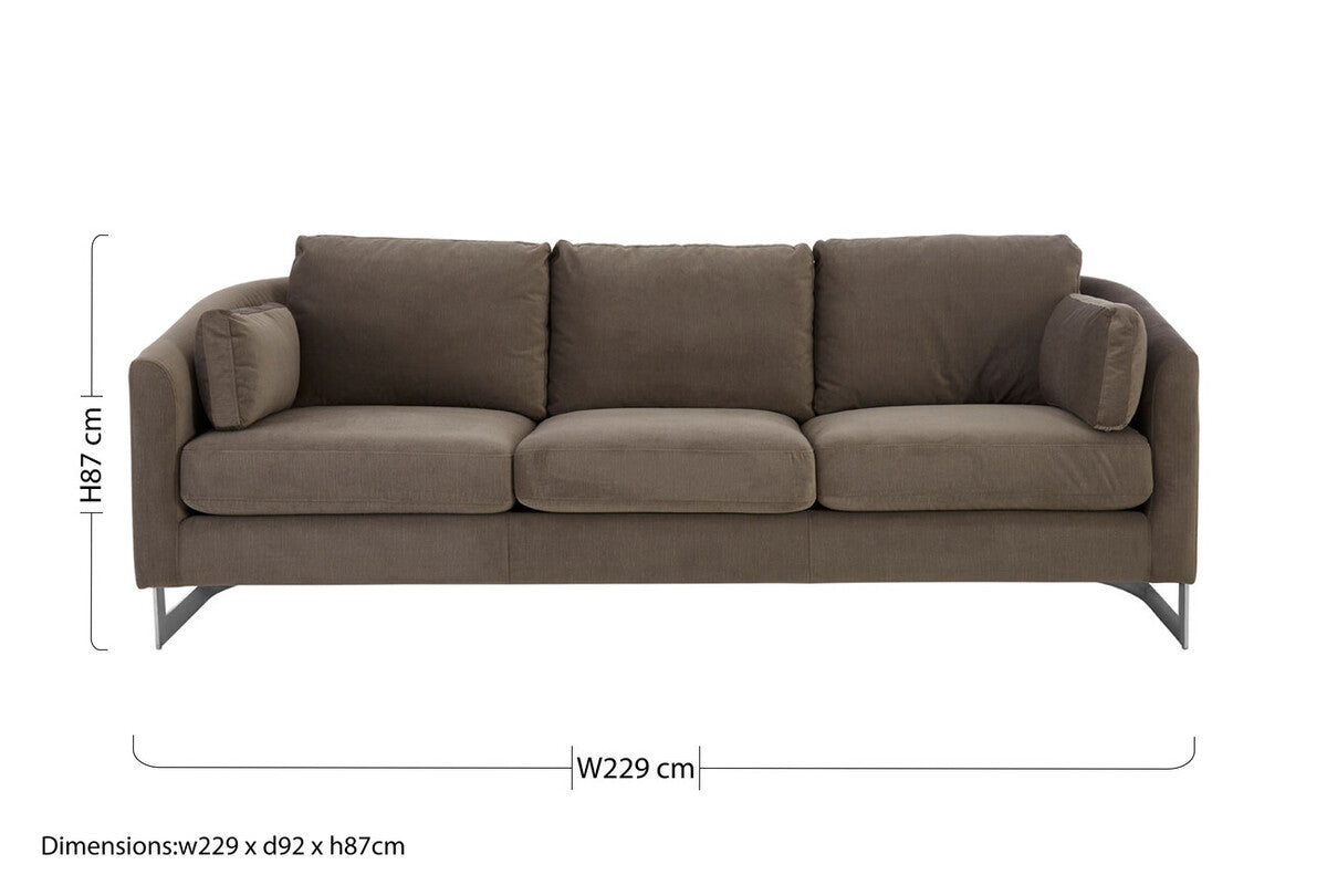 3 Seater Dark Grey Cotton Velvet Sofa, Freda