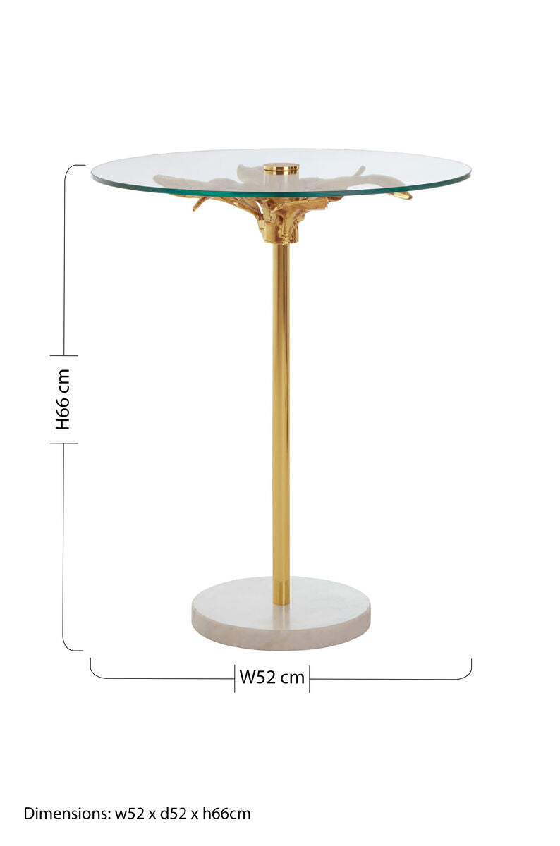 Small Round Side Table with Glass Top and Leaf Detailing, Sika