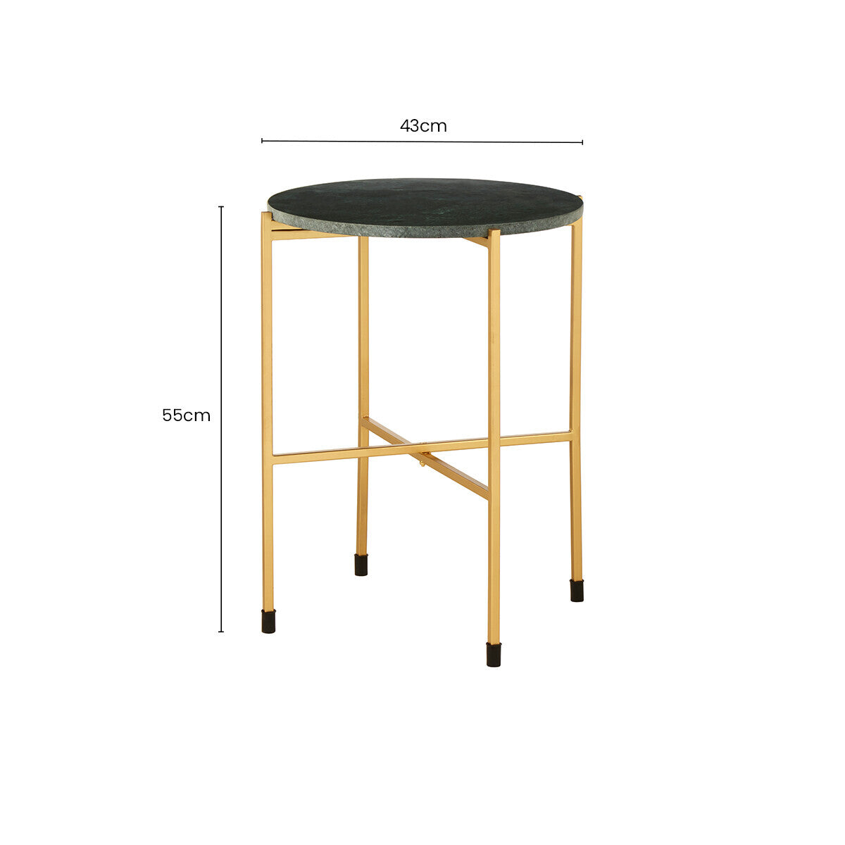 Large Green Marble Top Round Side Table with Warm Gold Stainless Steel Base, Templar
