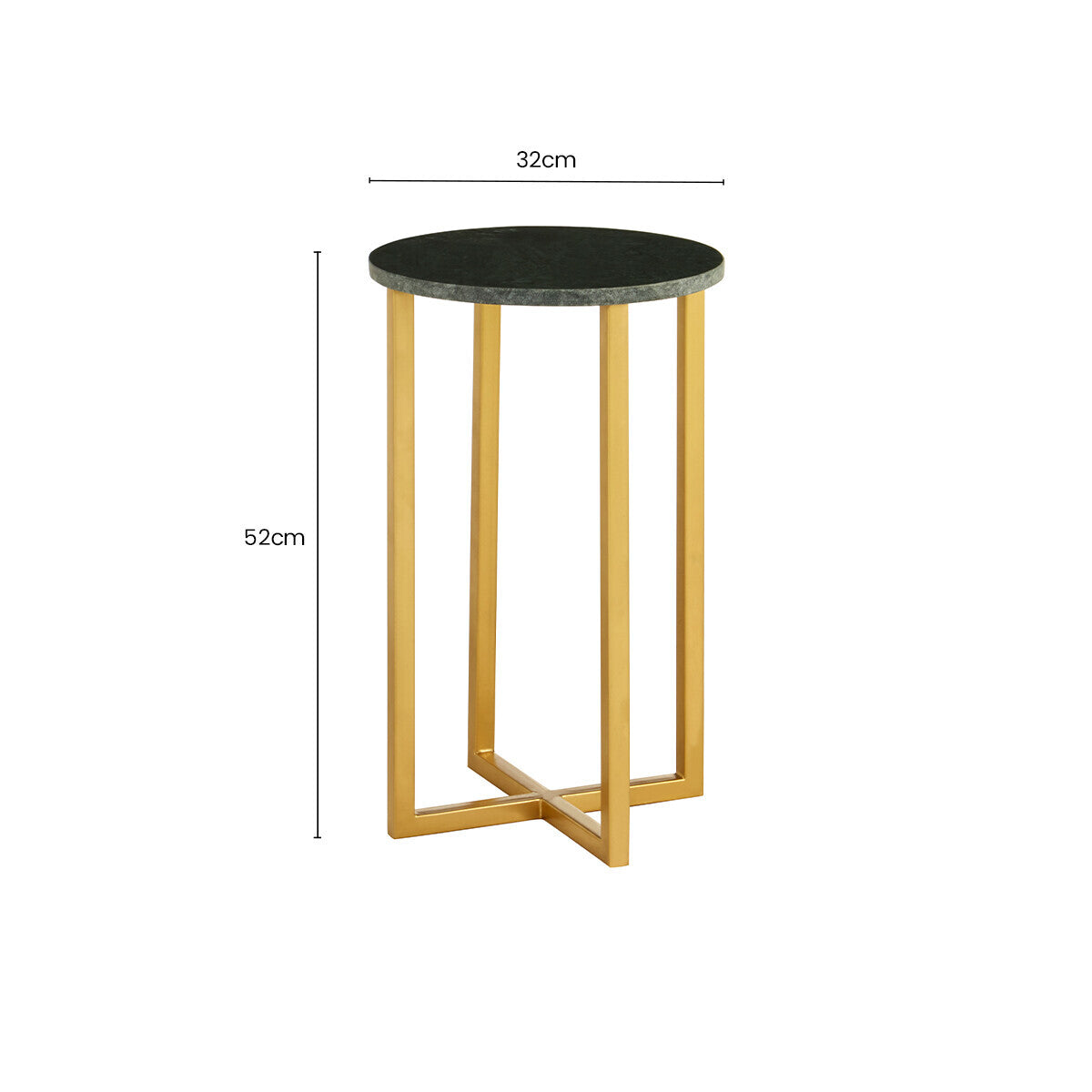 Green Small Round Marble Top Side Table with Gold Metallic Base, Templar