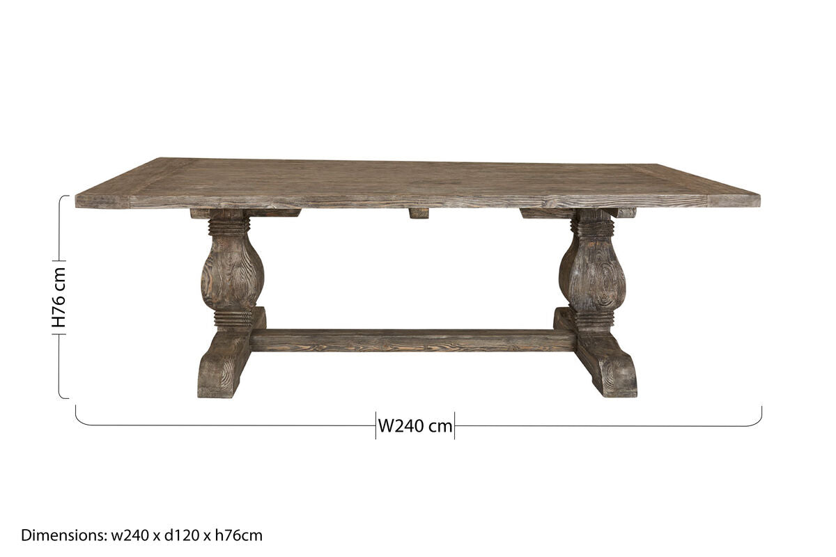 Brown Rustic Recycled Pine Wood Dining Table with Traditional Pedestal Legs, Lovina