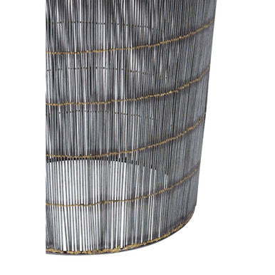 Silver Iron Wire Drum Shaped Side Table with Gold Coloured Lines, Templar