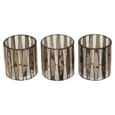 Gaia Smoked Antique Finish Set Of 3 Tealight Holders