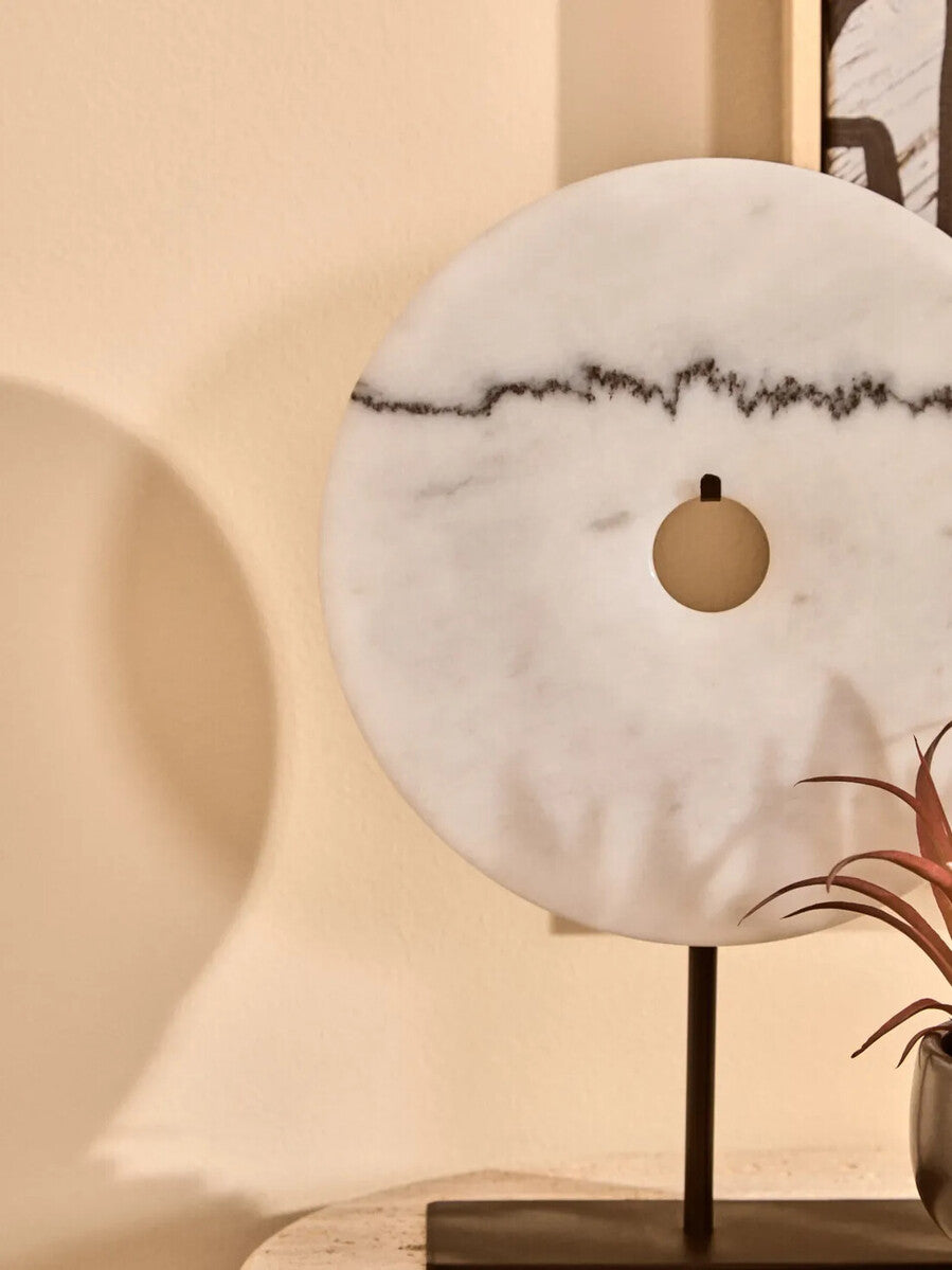 Zoro Medium Round Dia 25cm White Marble Disc Sculpture