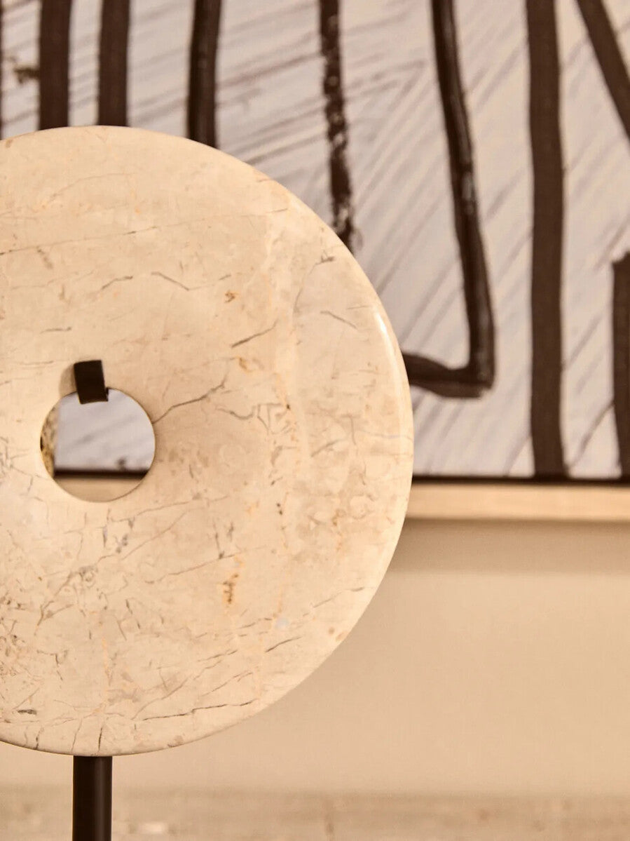 Zoro Extra Small Cream Marble Round Dia 15cm Disc Sculpture