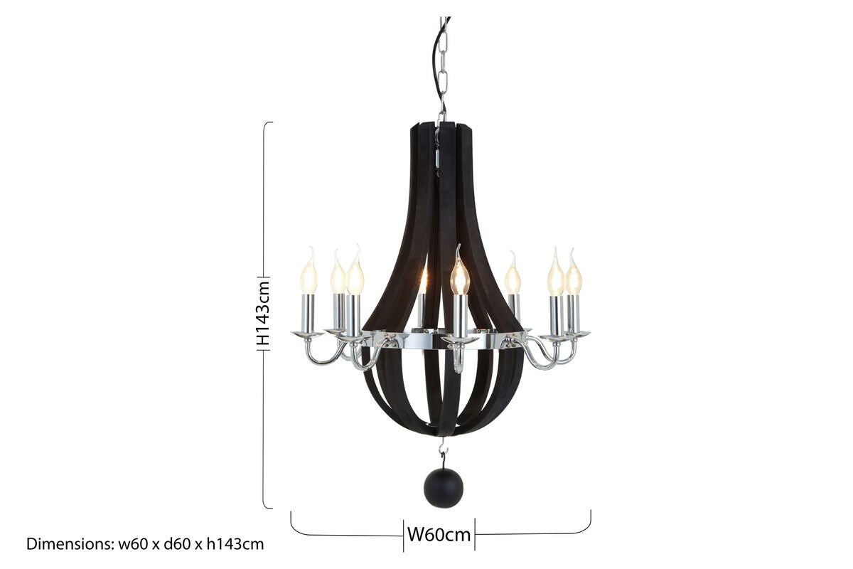 Kensington Townhouse Black 8 Bulb Curved Chandelier
