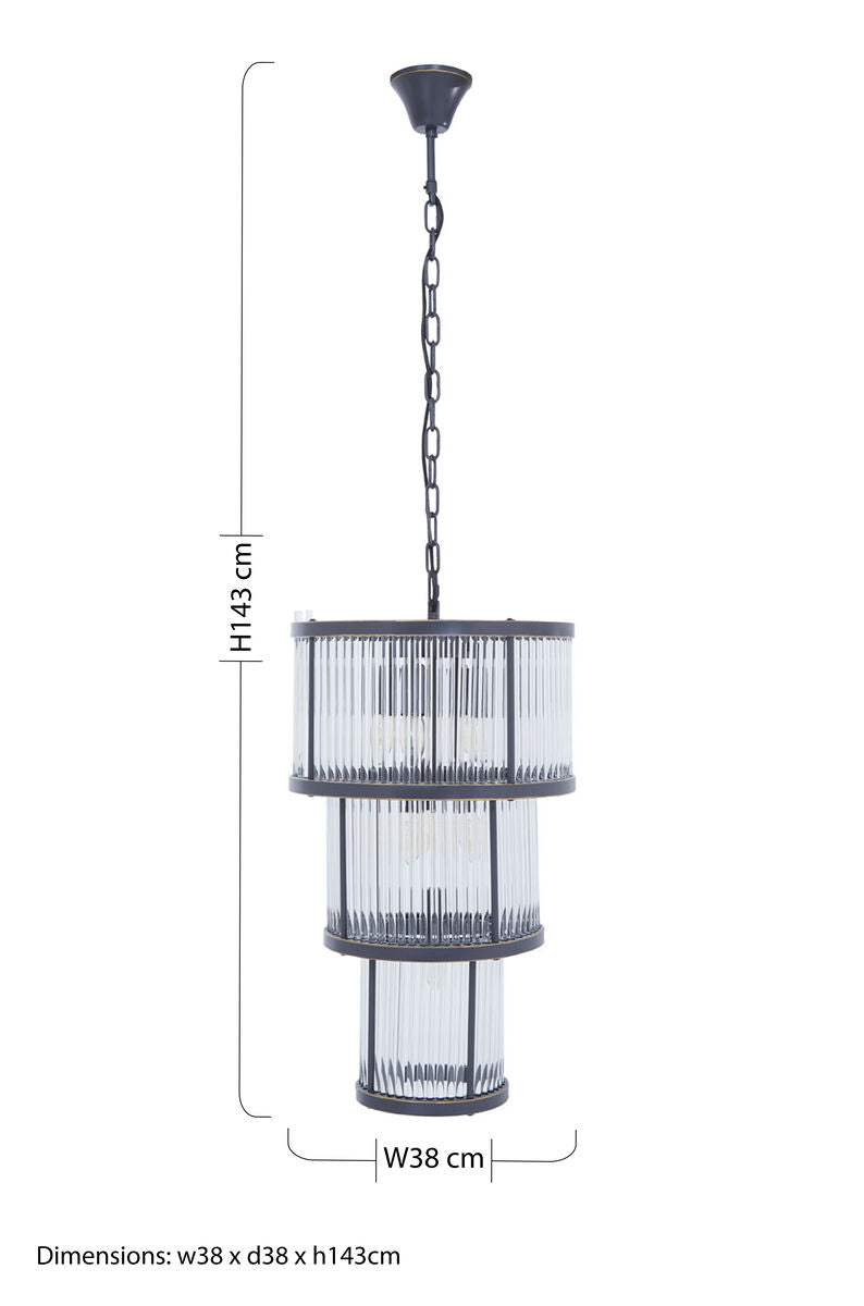 Salasco 3 Tier Black Finish Glass Chandelier