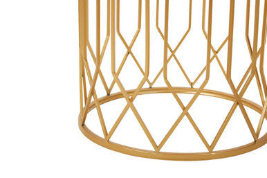 Set of 2 Gold Mirrored Glass Top Round Side Tables with Gold Metal Frames, Avantis