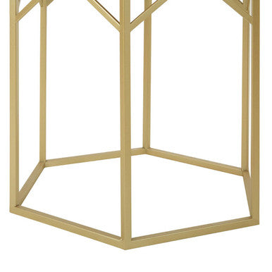 Set of 2 Gold Hexagonal Frame Side Tables with Mirrored Glass Top, Avantis
