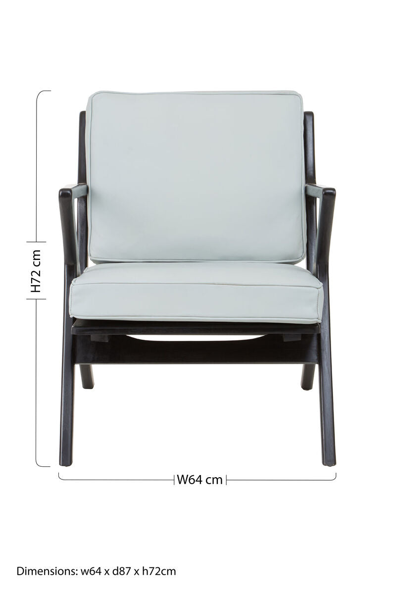 Kendari Grey Leather and Black Teak Wood Armchair