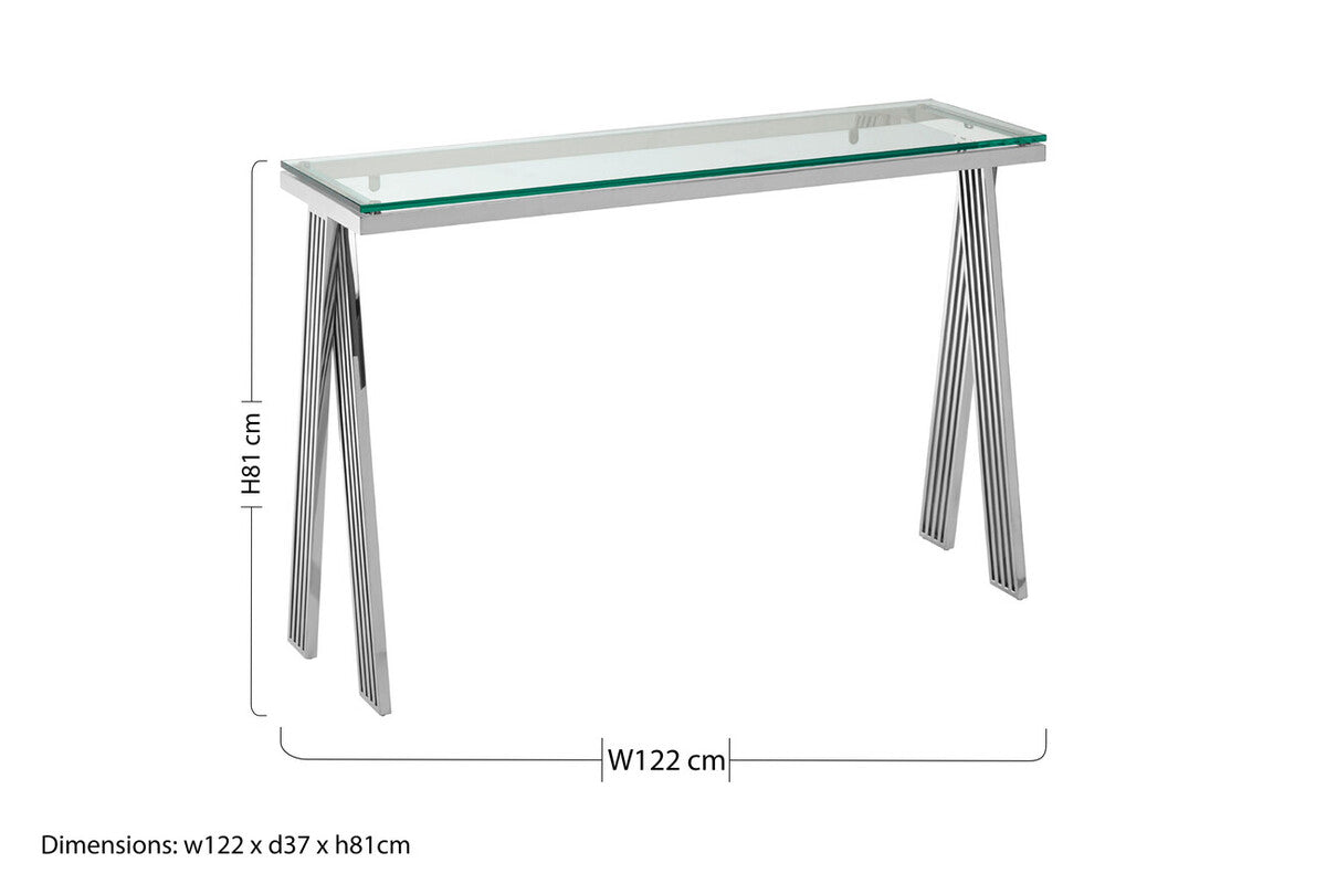 Clear Glass Top Console Table with Silver Finish Stainless Steel Base, Piermount