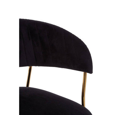 Tamzin Black Velvet Channel Tufted Dining Chair with Gold Finish Legs