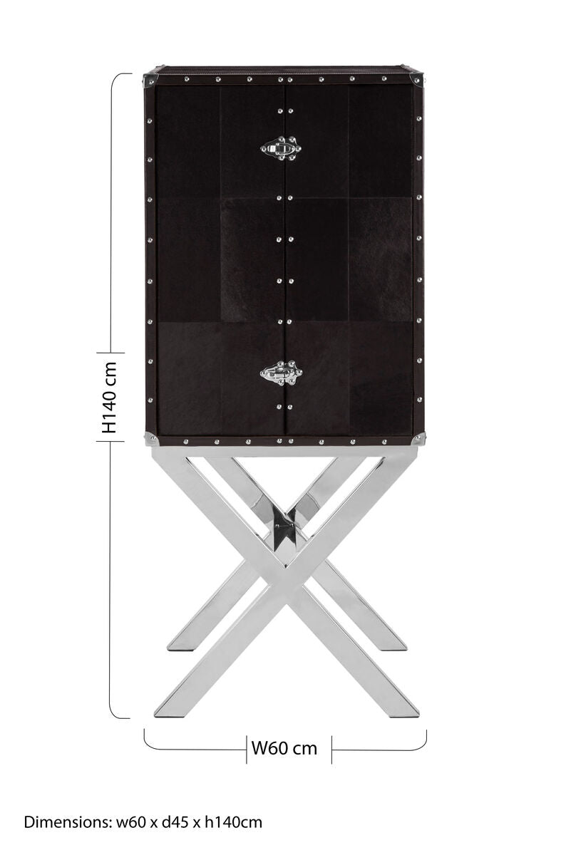 Kensington Townhouse Hair on Leather Cross Base Drinks Cabinet