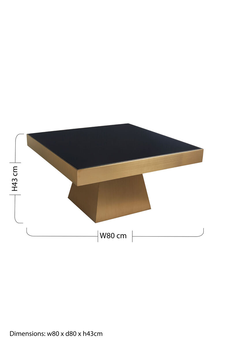 Black Tempered Glass Coffee Table with Gold Square Finish Stainless Steel Base, Carlox