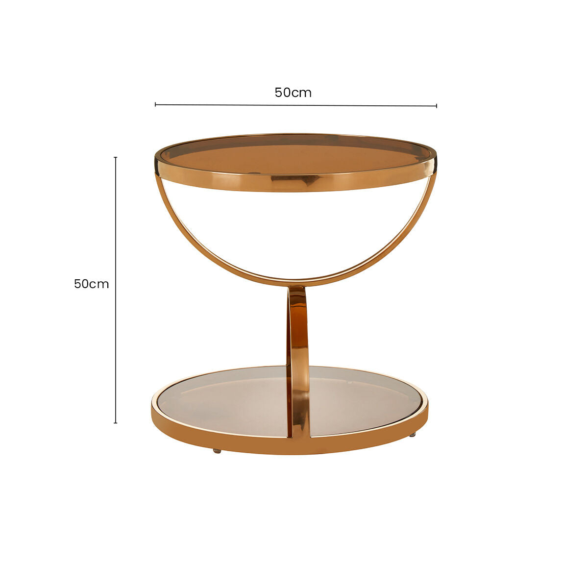 Glass Round Side Table with Gold Rose Finish, Tula