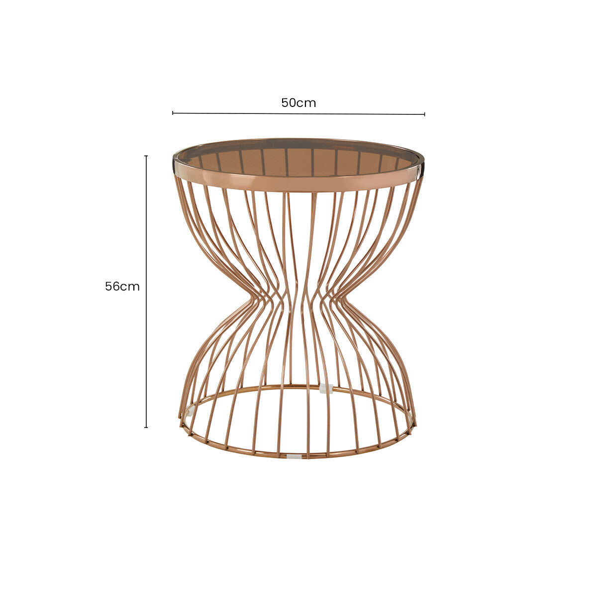 Gold Round Hourglass Base Side Table with Glass Top, Tula