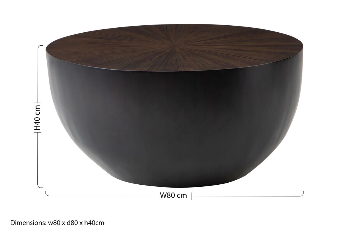 Natural Starburst Patterned Wood Top Round Ebony Small Console Table with Grey Bamboo Base, Gabo