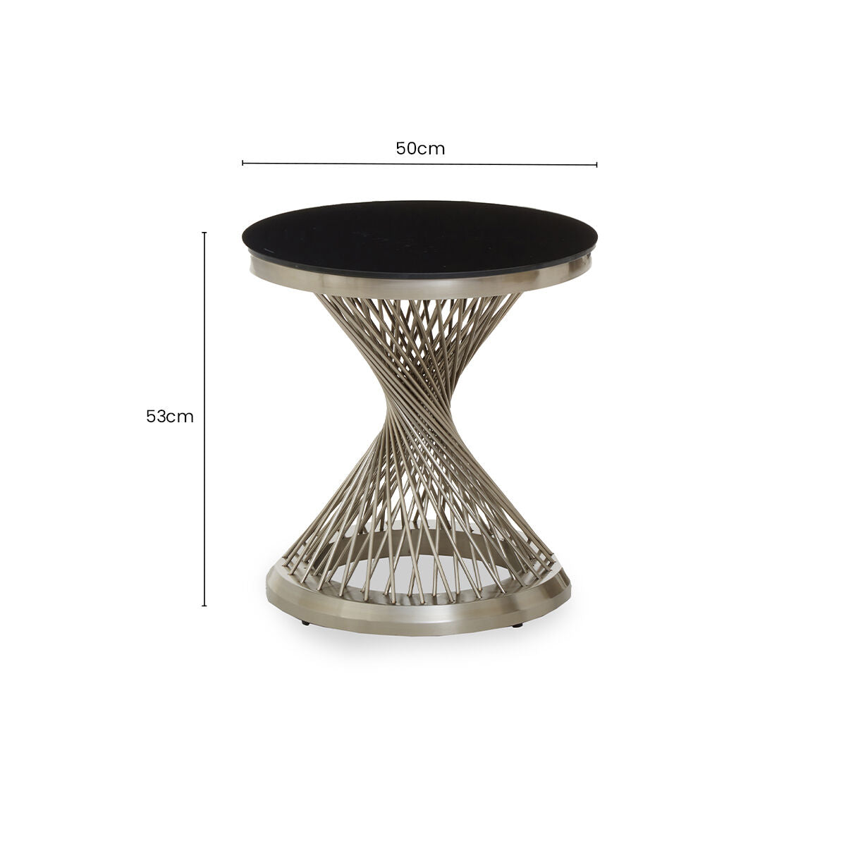 Black Hourglass Top Side Table with Silver Stainless Steel Base, Anzio