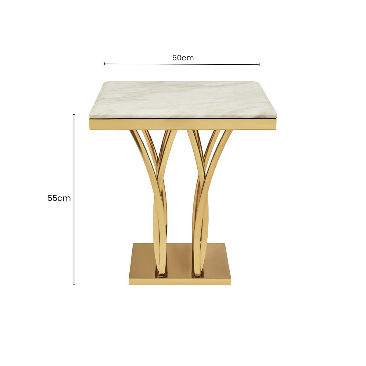 White Marble Top Side Table with Gold Sculptural Metal Base, Arenza