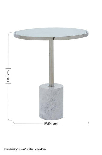 Silver Frame T-Shape End Table with White Marble Top, Oria