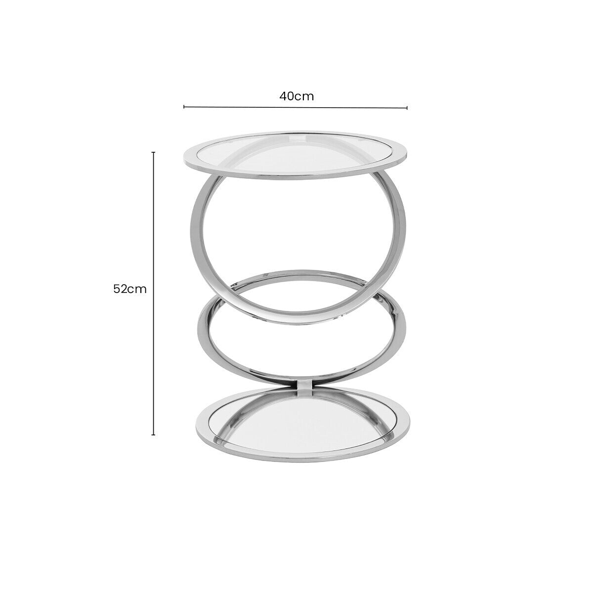 Silver Finish Rings Shaped Base End Table with Clear Glass Top, Oria