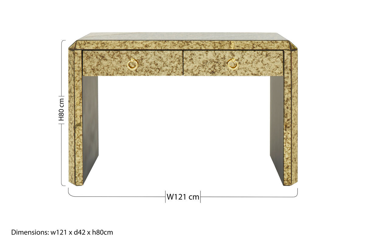 Antique Mirror Console Table with 2 Drawers in Gold Finish, Komo