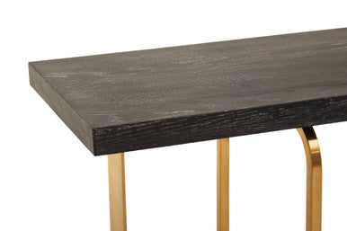 Black and Grey Rectangular Console Table with Brushed Gold Angular Base, Lena
