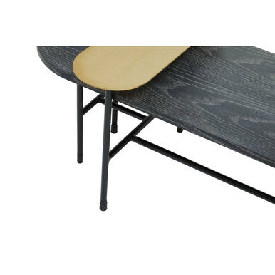 Gold Oak Veneer and Black Marble Top Coffee Table with Iron Legs, Serrano
