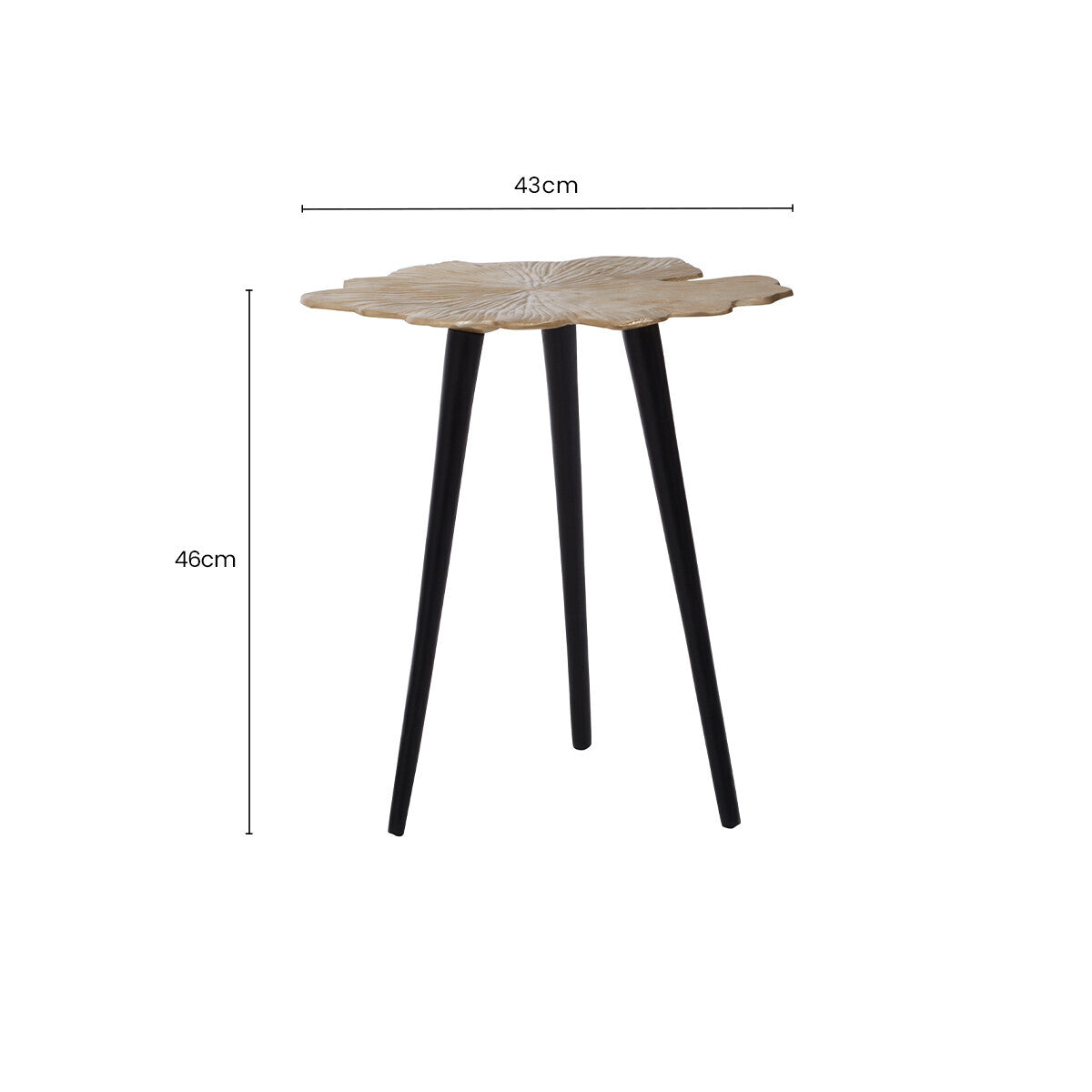 Gold Finish Small Aluminium Side Table with Black Metallic Finish Angular Legs, Prato