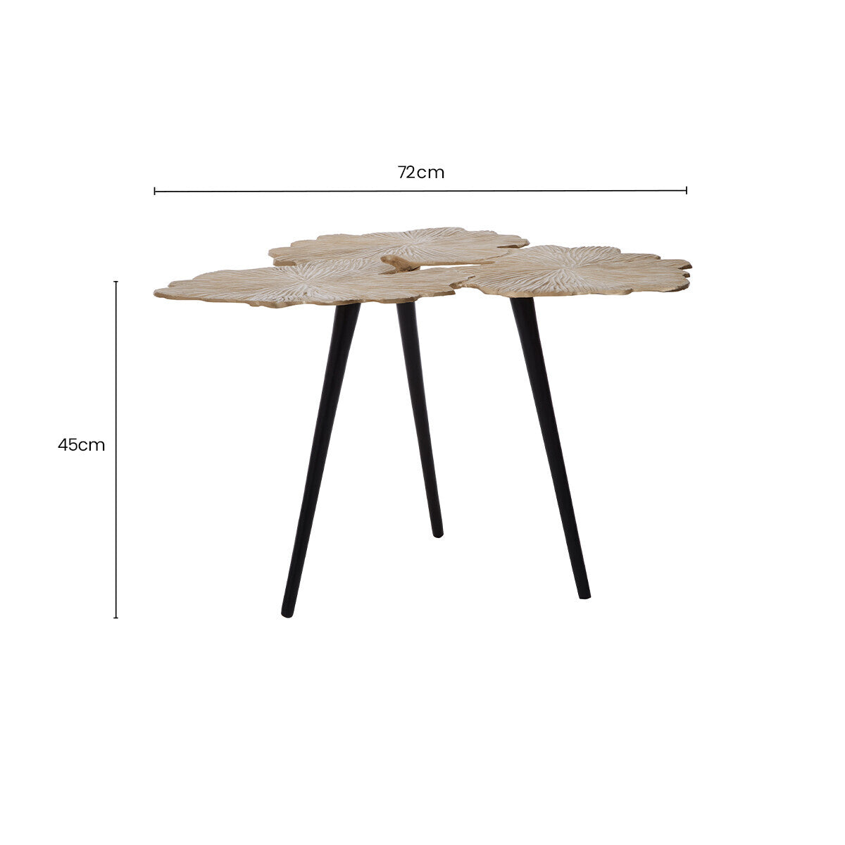 Gold Finish Top Large Aluminium Side Table with Black Metallic Finish Angular Legs, Prato