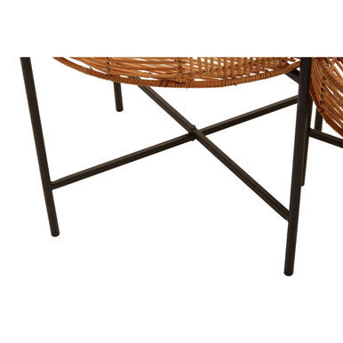 Set of 2 Natural Rattan Top Side Tables with Cross Black Metal Frame, Batu
