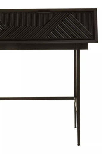 Silver and Black Carved Wooden Effect Console Table with 2 Storage Drawer, Jakara