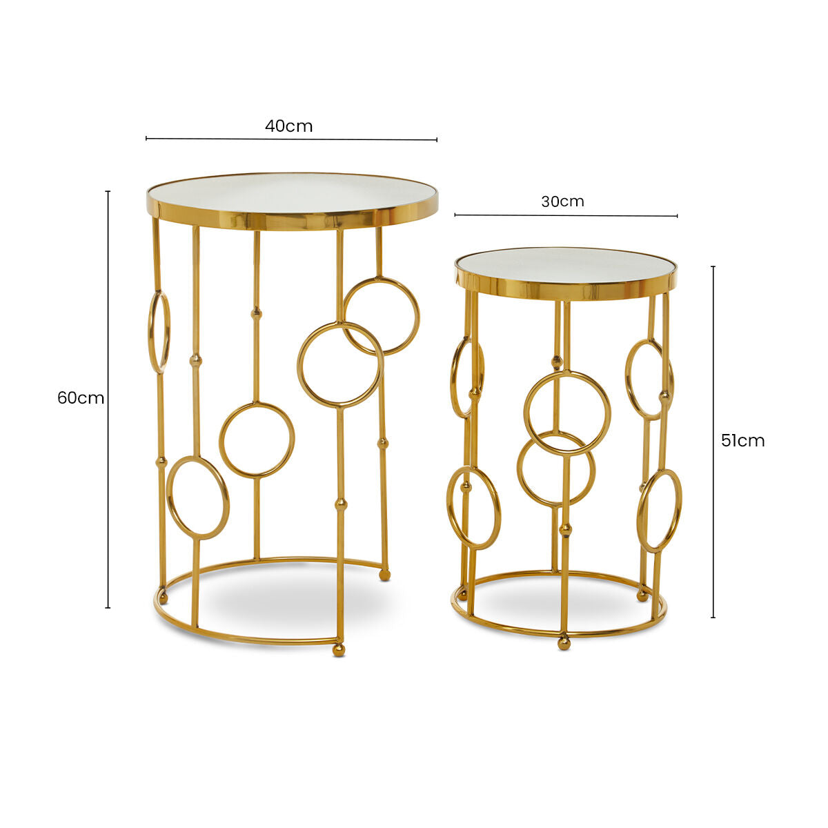 Gold Warm Metallic Finish Set of 2 Side Table with Multi Circle Pattern, Rabia