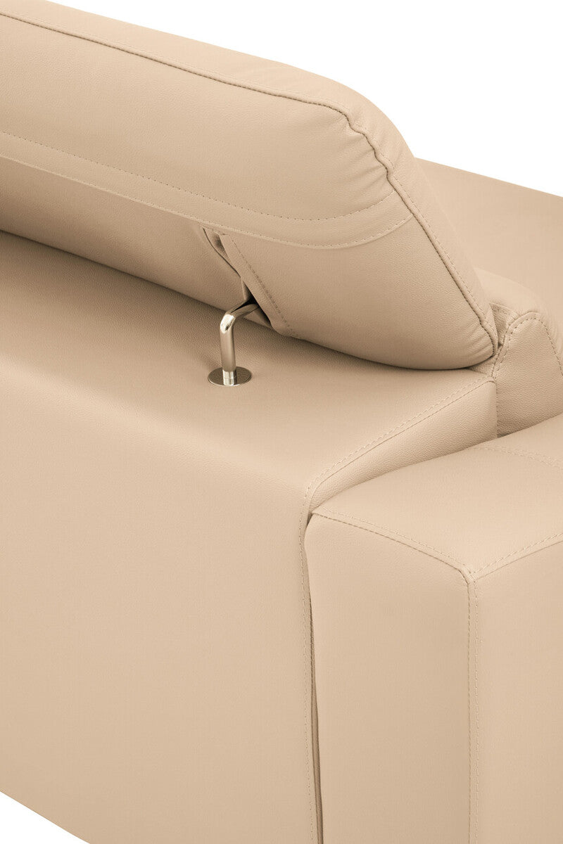 3 Seater Stone Leather Sofa with Adjustable Headrests, Padua