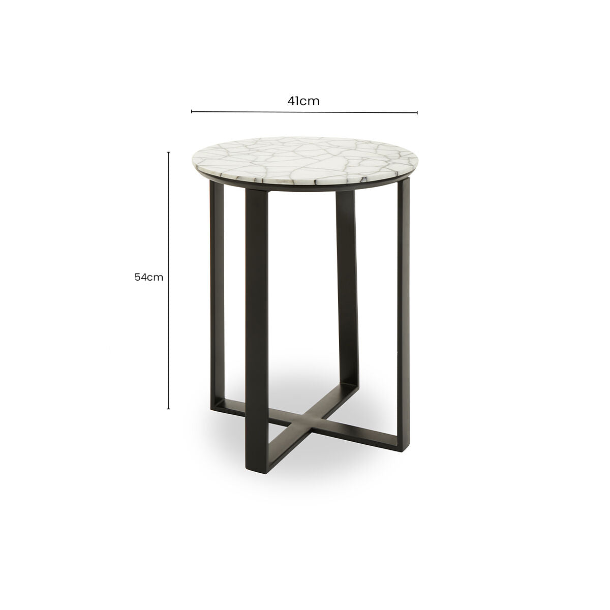 Marmara Marble Top Side Table With Black Iron Stand