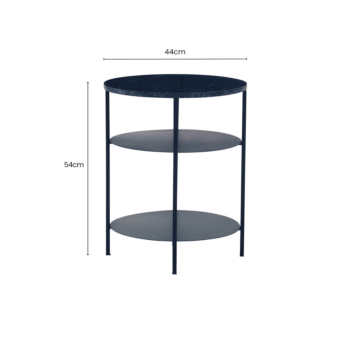 Black Marble Top 3 Tier Round Side Table with Slim Iron Frame, Templar