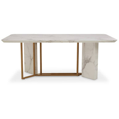 Rectangular White Marble Dining Table with Gold Finish Legs, Vieste