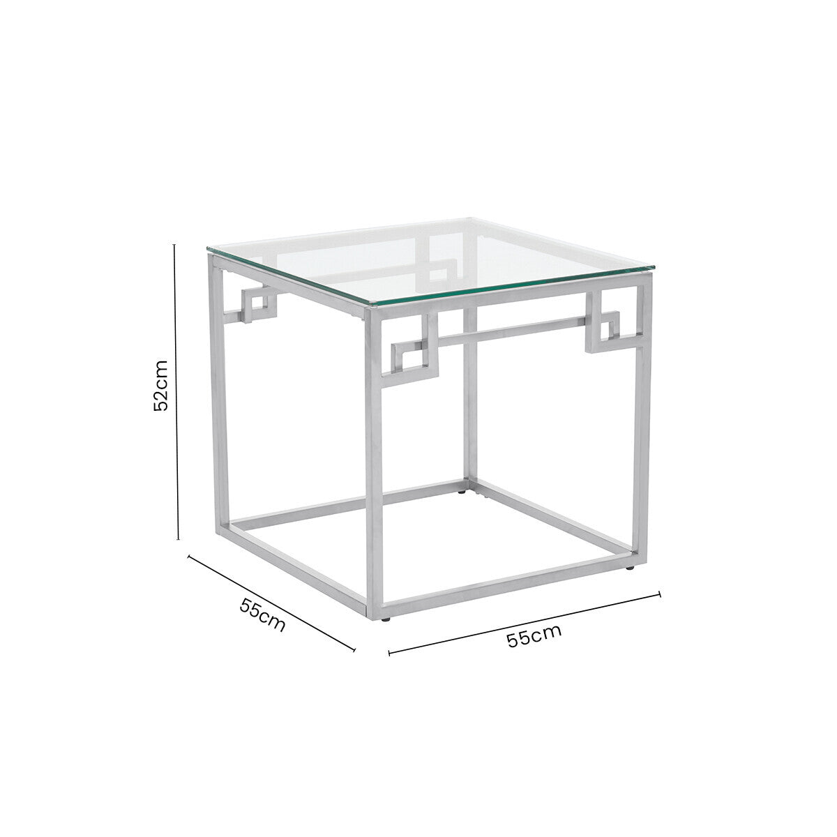 Silver Geometric Square Side Table with Tempered Glass Top, Allure