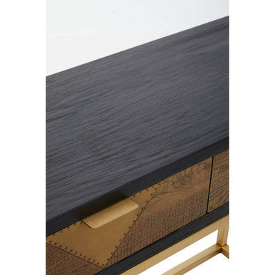 Balck Oak Wood Console Table with Sleek Brushed Gold Frame, Siena