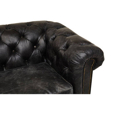 3 Seater Antique Black Chesterfield Leather Sofa, Hoxton