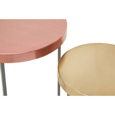 Set of 3 Nesting Side Tables with Warm Metallic Round Tops and Grey Metal Bases, Korba
