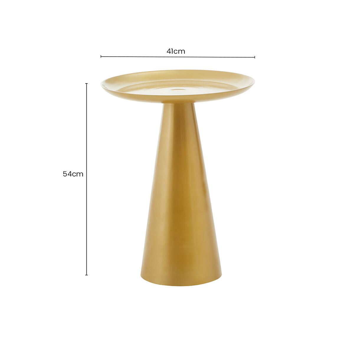 Gold Finish Aluminium Round Side Table with Pedestal Base and Raised Edge Top, Pali