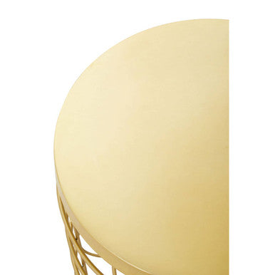 Gold Finish Iron Round Top Side Table with Caged Base, Pali