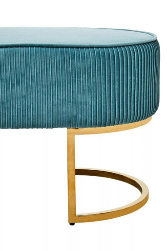 Zamora Teal Velvet Bench With Gold Finish Legs
