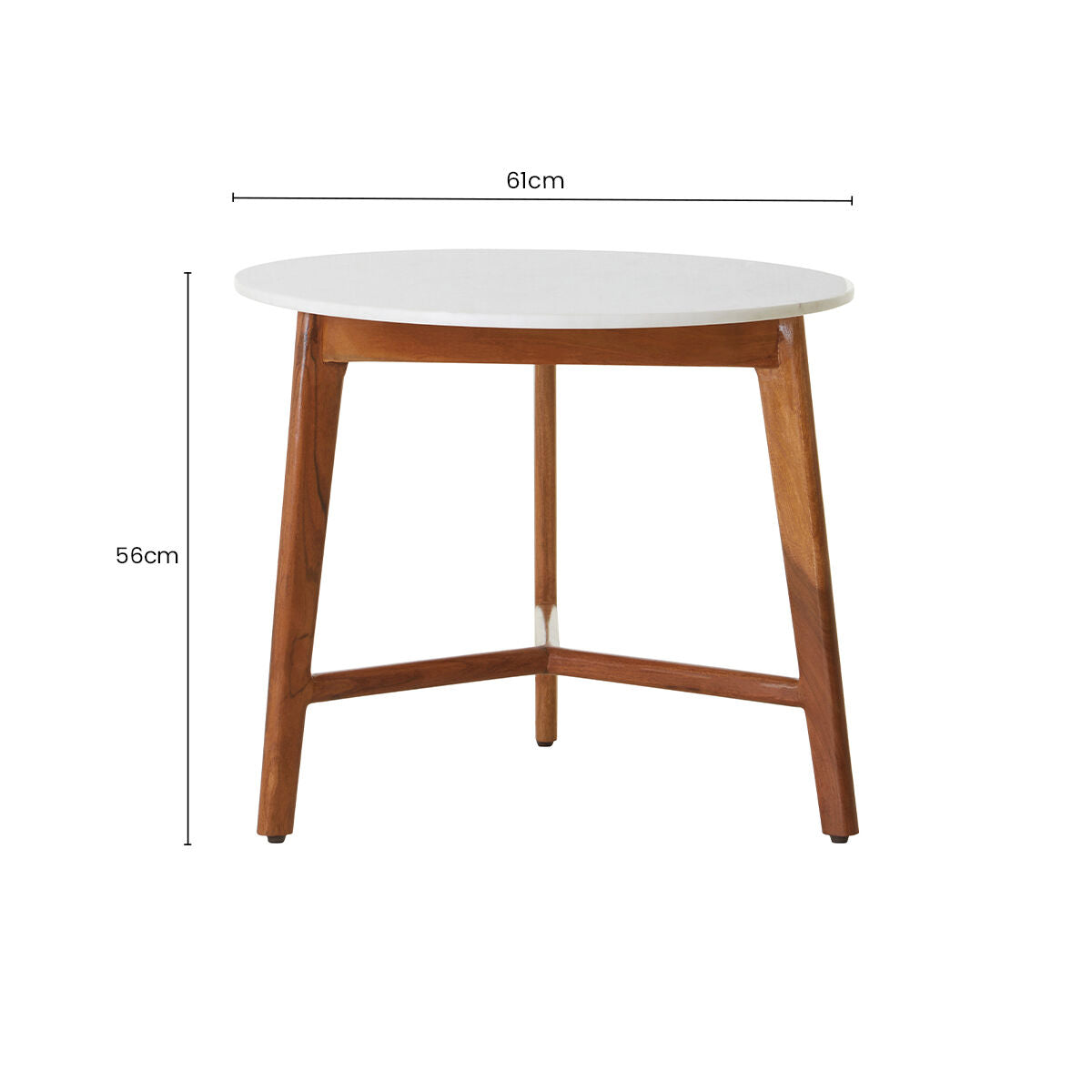 White Marble Top Round Side Table with Sustainable Acacia Wood Base, Myan