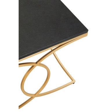 Black Marble Top Rectangular Coffee Table with Gold Finish Metal Frame, Kia