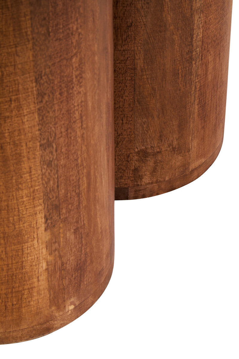 Natural Mango Wood Coffee Table with Column Base and Rounded Top, Walsa