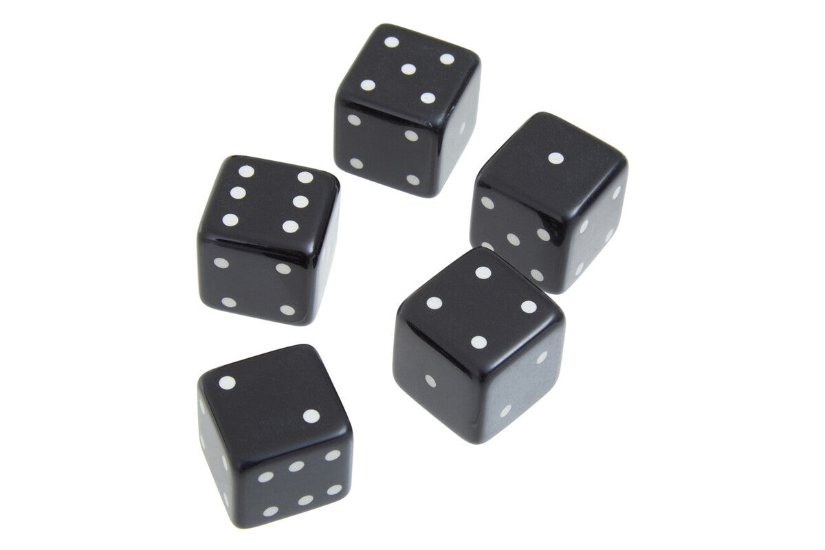 Churchill Games Black and Gold Dice Box with 5 Black Dice