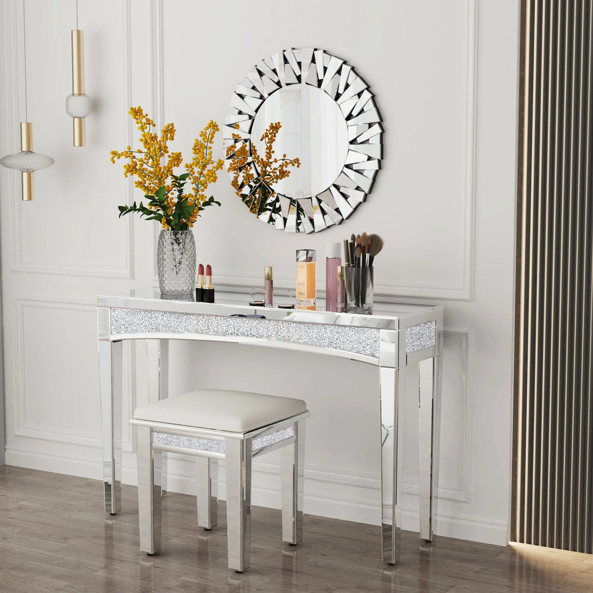 47.2" Mirrored Console Table | Silver Glass Entryway Table | Living Room & Hallway | Storage | Ships from UK, US & EU